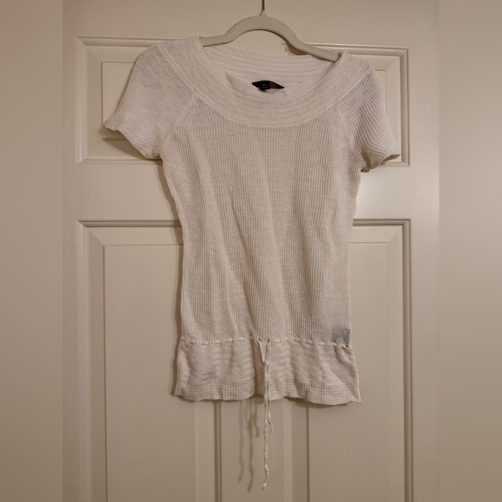 White Linen Short Sleeve Top